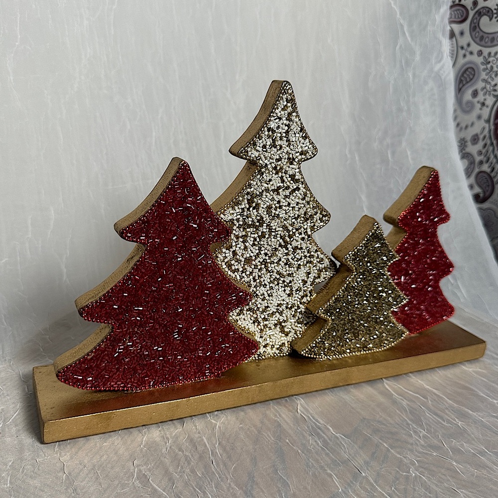 Tribal Design Beaded Christmas Trees Seasonal Holiday Home Decor Table Accent - Picture 10 of 15